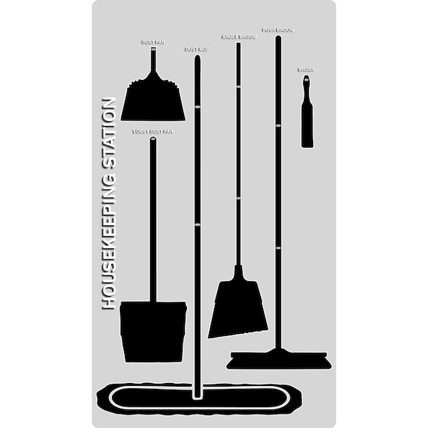 5S Housekeeping Shadow Board Broom Station Version 2 - Gray Board / Black Shadows  With Broom